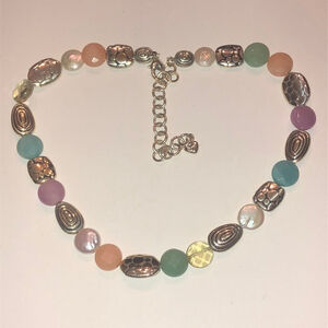 Brighton Silver Tone Pink Green Boho Beaded Classic Necklace